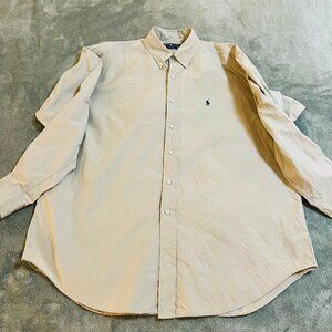 Ralph Lauren Blake long sleeve mens 2 ply cotton khaki shirt navy pony XL
